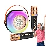 Tragbares Karaoke-Gerät für Karaoke, tragbarer Lautsprecher mit zwei Mikrofonen, LED-Lichtern, Musik-Player für Familientreffen, für Erwachsene und