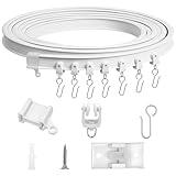 Vorhangschiene Ohne Bohren, 3m Flexible und Biegbare Decken-Vorhangschiene, Gebogene Vorhangschiene mit Stummen Rollen, Flexible & Biegbare Vorhangschiene Set für Vorhänge Raumteiler Balkon Büros