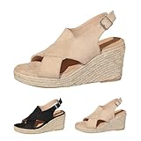 Plateau-Sandalen für Damen, verstellbare Schnalle, dicker Boden, hoher Absatz, Sommer, offener Zehenbereich, lässig, bequem, mit Fußgewölbeunterstützung, beige, 40 EU