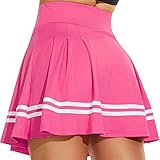 ThreeH A-Linie Faltenröcke Sportlicher Tennisrock mit hoher Taille für Frauen Lässig Laufen Yoga Badminton Golf Skorts mit 2 Taschen Rosa