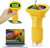 Handy-Mikroskop für Kinder, Ashfly 200X tragbares Taschenmikroskop, 2,0' IPS-Bildschirm USB Microscope LED Lights -Anschluss an PC, Mini-Mikroskop draussen ab 3 Jahren-Orange(Bildungsgeschenk)
