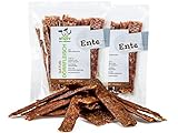 ROQSY Natur-Dörrfleisch 100% Ente Trockenfleisch für Hunde 200g Kauartikel auch für Welpen getreidefrei Jerky Kaufleisch Hundesnack Kaustreifen Leckerlies Kaustangen schonend getrocknet