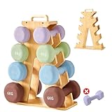 Holz-Hantelständer im A-Rahmen – 4-Etagen Gewichthalter für 3–7-kg Hanteln, Platzsparendes Fitness-Rack mit Tragegriff, Stilvolles Geschenk für Fitnessliebhaber (Hanteln separat erhältlich)
