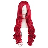 MapofBeauty 32 Zoll/80 cm Mode Lange Lockige Haare Anime Kostüm Side Pony Cosplay Perücke (Hell rot)
