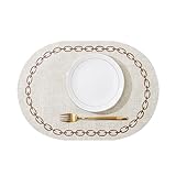Tischset Oval Leder, 4 Stück Ovale Form mit Kettenmuster Platzdeckchen für Küche,Zuhause,Restaurant,Speisetisch, 44x30cm, Beige Grau