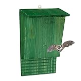 Relaxdays Fledermauskasten, großer Unterschlupf für Fledermäuse, HxBxT: 37 x 22 x 12,5 cm, Fledermaushotel, Holz, grün