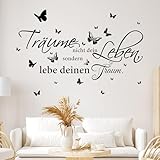 UOCAI Wandtattoo Sprüche Wandsticker Wandaufkleber Spiegel Aufkleber Spruch Sprüche und Zitate Schmetterlinge Wanddeko Aufkleber für Schlafzimmer Wohnzimmer Flur und Diele Schwarz