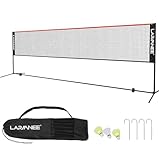 LARMNEE Badminton Netz, 5 m Volleyballnetz, Federballnetz, 3-Fach-Höhenverstellbar 107/120/155cm, Tragbares Set für Tennis, Badminton oder Volleyball, für Garten, Indoor, Outdoor EBR05BN02