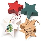 Alintor 100stk. Stern Geschenkanhänger Weihnachten, Weihnachtsanhänger mit 20m Schnur, Perfekt für Likörflaschen, Stempel, Marmeladendeckchen, Geschenktüten, Geschenkband (Rot/Grün/Braun/Weiß)