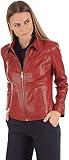 URBAN STYLE Rote Damenjacke aus echtem Leder – klassische, schmale Passform, Reißverschluss vorne, stilvoller, weicher Ledermantel für Damen, rot, 42