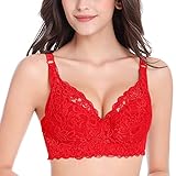 Damen-BH, ohne Bügel, Minimizer-BH, rückenfrei, bequem, BH, Schultertasche, mit elastischer Unterstützung, unsichtbare BHs, mehrere Positionen, atmungsaktiv, große Größen, rot, 95D