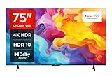 TCL 75V6B 75 Zoll, 4K Ultra HD, HDR TV, Smart TV unterstützt von Google TV (Dolby Audio, Motion Clarity, Sprachsteuerung, Kompatibel mit Google Assistant, Chromecast eingebaut