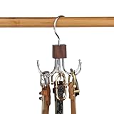 LMSAWK 360 Grad drehbarer Gürtelhalter aus Metall, Holz Gürtelbügel, Platzsparend Gürtelhalter, für Socken, Gürtel, Handschuhe, 6 Haken, Retro Farbe