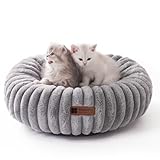 MEWOOFUN katzenbett Flauschig Donut hundebett kleine Hunde Waschbares - Angstlösendes Beruhigendes katzenbett große Katzen Welpenbett mit Rutschfester Unterseite, grau 50x50cm