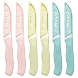 MxyVrix 6 Stück Küchenmesser Set aus Keramik, Schälmesser Set mit 80 mm Klingenlänge, Ergonomischer Griff, Inklusive Messerschutz, für Obst und Gemüse, Langlebig und Scharf