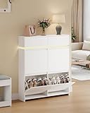 Hzuaneri Schuhschrank mit 4 Klappen, Schuhkipper Schmal mit LED-Leuchten, Schuhregal, Trennwand Verstellbar, 20 Paar, 100 x 119 x 24 cm, Schuhaufbewahrung für Eingang, Flur, Weiß SR53603XEU