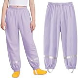 Domueay Regenhose Kinder Matschhose Mädchen Wasserdicht Winddicht Buddelhose Ungefüttert Atmungsaktiv Dünn Überziehhose Reflektierend Regenbekleidung für 9-10 Jahre, 134-140 Lila