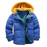 linboo Winterjacke Jungen Daunenjacke mit Abnehmbarer Samt Gestrickt Kapuze Warm Steppjacke Kinder Winter Mantel Dicke Kapuzenjacke, Schatz Blau, 134-140(Etikettengröße: 140)