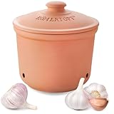 RÖMERTOPF Knoblauchtopf aus Naturton Terrakotta, Ø 12,5 x 13 cm, ca. 200 g, belüfteter Keramik-Vorratstopf mit 3 Lüftungslöchern, innen glasiert, spülmaschinengeeignet