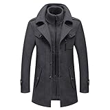 Bauzuoyo Herren Winterwolle Mantel für Business Freizeit Mittlere Länge Slim Fit Jacke mit Langschnitt Wollmantel Doppelkragen Warme Winterjacke Klassischer Elegant Trenchcoat​