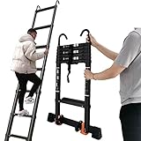 ZJXANMZ Teleskop-Dachbodenleiter aus Aluminium mit Haken, 4,6 m Lange, zusammenklappbare Leiter für Dachzelte/Wohnmobile, ausziehbar auf 4,7 m, 150 kg Tragkraft, ideal für den Ei