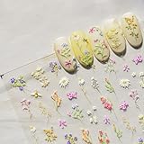 JMEOWIO 3D Nagelsticker Bunte Blumen Nail Art Sticker Selbstklebend Nagelaufkleber 5D Stereoskopisch Dekoration Nageldesign Zubehör 1 Blatt