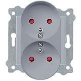 EXEN - Doppelte Steckdose mit Erdung Typ E Unterputz Silber mit Berührungsschutz - 16A 250V Schraubklemmen - All-in-One Kompatibel mit Serien KARELL/ODAK/COMFORT - 248/10E
