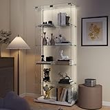 Aplancee Glasvitrine Standvitrine Weiße mit LED & Rollen- 5-stöckige 188.8 * 36.3 * 80.7cm rahmenlose Vollsicht Vitrine, höhenverstellbare Glasböden - Vitrinenschrank für Wohnzimmer, Büro, Figuren