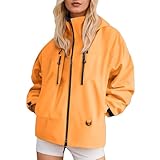 Winterjacken für Damen, leichter Windbreaker, Kapuzen-Top, langärmelig, durchgehender Reißverschluss, Regenmäntel, Damen, Outdoor, Freizeit, Oberbekleidung für Wandern, Spazierengehen, Orange, S