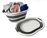 SAMMART 36L zusammenklappbarer Wäschekorb aus Kunststoff–ovale Wanne/Korb–faltbarer Aufbewahrungsbehälter/Organizer–tragbare Waschwanne–platzsparender Wäschekorb (2, Grey/Steel Grey)