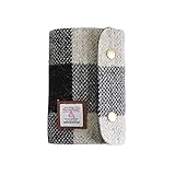 Harris Tweed A7 Notizbuchtaschen mit 6 Ringplanern, Wollstoff, nachfüllbar, A7, Budgetbinder, Nachfüllpapier und Planer-Einsätze, Tagebücher zum Schreiben, Mini-Binder (schwarz und weiß kariert)