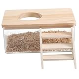 Angoily Transparente Hamster Sandbad Box mit Holzdeckel und Leiter Kleintier Badezimmer Sandkasten für Hamster Rennmäuse und Chinchillas Zubehör zur Sandbadanlage für Kleine Haustiere
