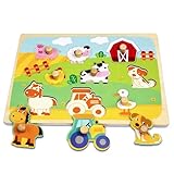 Kulveanju Holzpuzzle 1 Jahr, Montessori Kinder Puzzel mit Griff, Lernspielzeug Puzzle Kleinkind Spielzeug, Montessori Tiere Steckpuzzle Holz Spielzeug Geschenk für Baby 1 2 3 Jahr