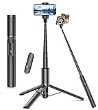 TONEOF 153CM Selfie Stick Stativ, Verbesserte 360° Drehbare Selfie Stange, Ausziehbares All-in-1 Handy Stativ Videokits aus Aluminium mit Kabelloser Fernbedienung für iPhone/Android-Schwarz Gold