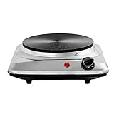 Rosberg Premium Einzelkochplatte, 1500 W, Gussplatte Ø185 mm, Gehäuse aus Edelstahl