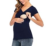 PODOLIXIA Stillshirt Damen Kurzarm V-Ausschnitt Stilltop Breastfeeding Sommer Stilloberteile Einfarbig Wickeltop Umstandsmode Clothes