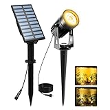 T-SUNUS Solar Gartenleuchte, Solarlampen für Außen Auto ON/OFF Solarstrahler für Außen Garten Warmweiß IP65 Wasserdicht Gartenstrahler Solar 2 Helligkeitsmodi Garten Auffahrt Weg Baumbeleuchtung