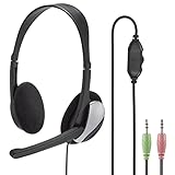 Hama PC Headset HS-P100 mit Mikrofon (Ultra leicht, On-Ear, Stereo, Lautstärkeregler am Kabel, 2 m Kabellänge, 3,5 mm Klinke) schwarz