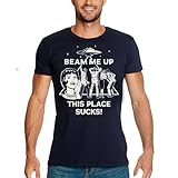 Elbenwald Stranger Things - T-Shirt Verschiedene Designs Herren Damen Baumwolle Mehrfarbig (DE/NL/SE/PL, Alphanumerisch, M, Regular, Regular, Beam Me Up)