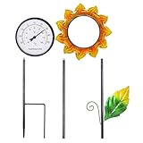 Außenthermometer mit Metallspieß, Dekorative Sonnenblumen- Wandthermometer, Sonnenblumen-Metallstab-Thermometer für Gartendekoration