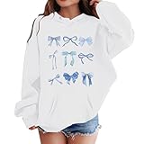 Hoodie Mädchen Jungen Unisex Oversize Schleife Drucken mit Backprint Winter Warm Casual Kapuzenpullover Leichte Cute Übergangs Hoody Pulli Teenager Mädchen Oberteile Langarmshirt Outdoor Pullover