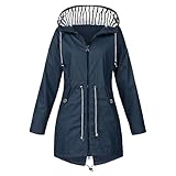 Jacken für Damen, Winter, langärmelig, Kordelzug, durchgehender Reißverschluss, lässiger Mantel, leichter Windbreaker, Regenmantel, Outdoor-Wanderjacken mit Taschen, B - Dunkelblau, 4XL