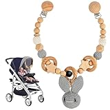 Kinderwagenkette Holz Baby, Kinderwagen Kette für Babys, Kinderwagen Spielzeug, Kinderwagenkette Junge mit Süßer Hase Anhänger, Tierform Kinderwagenspielzeug mit Glocke Geschenk zu Weihnachten