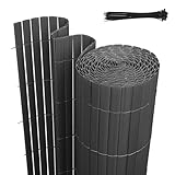Jaxguom PVC Sichtschutzmatte, 90 x 700cm Sichtschutzzaun mit DREI Rippenverstärkungen und Kabelbindern, Windschutz Balkon Sichtschutz Wetterfest, für Zaun Garten Terrasse, Anthrazit
