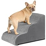 VSIWB Hundetreppe für Kleine Hunde 40 cm Hoch, Haustiertreppe für Bett und Sofa aus Hochdichtem Schwamm, Hunde Treppe Hunderampe mit Waschbarem Bezug und Rutschfestem Boden,57x40x40cm,3 Stufen, Grau