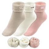 ZOCONE 3 Paar Stoppersocken für Damen Kuschelsocken Winter Thermosocken Fuzzy Dicke Socken Warme Bettsocken Damen Cozy Schlafsocken Flauschige Plüschsocken Winter EU35-39(Beige Kaffee Pink)