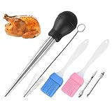 ALEOHALTER Truthahn-Bratenspressen-Set, Edelstahl Truthahn-Bratenspritze zum Kochen von Fleisch, Injektor Baster Set mit 2 Nadeln & 2 Reinigungsbürsten, Bratenspritze für Fleisch, Geflügel,