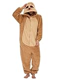 Xinlong Schlafanzug Damen Lang für Halloween Kölner Karneval mit Kapuze Taschen Animal Nachtwäsche Faultier Oversized Kostüme Schlafanzug Unisex