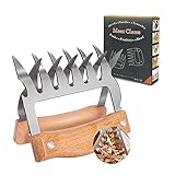 Ecloud Shop Fleischkrallen aus Metall, Fleischkrallen, Pulled Pork Krallen, Grill-zerkleinerer, Kochgeschirr – Edelstahlpfoten mit Holzgriff, 2 Packungen