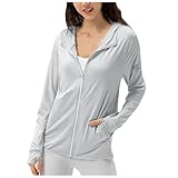 Pdakieyxnd Sun Hoodie Damen Langarm UV Schutzkleidung Sommer UV-Shirt LäSsig Laufjacke Mode Wanderbekleidung Atmungsaktiv Leichte UV Kleidung Einfarbig Wandershirt Sportshirt